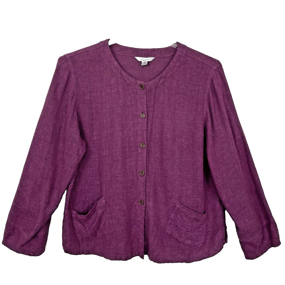 KLEEN Linen Blend Jacket Women's M Purple Shacket Lagenlook Beach Boho Resort
